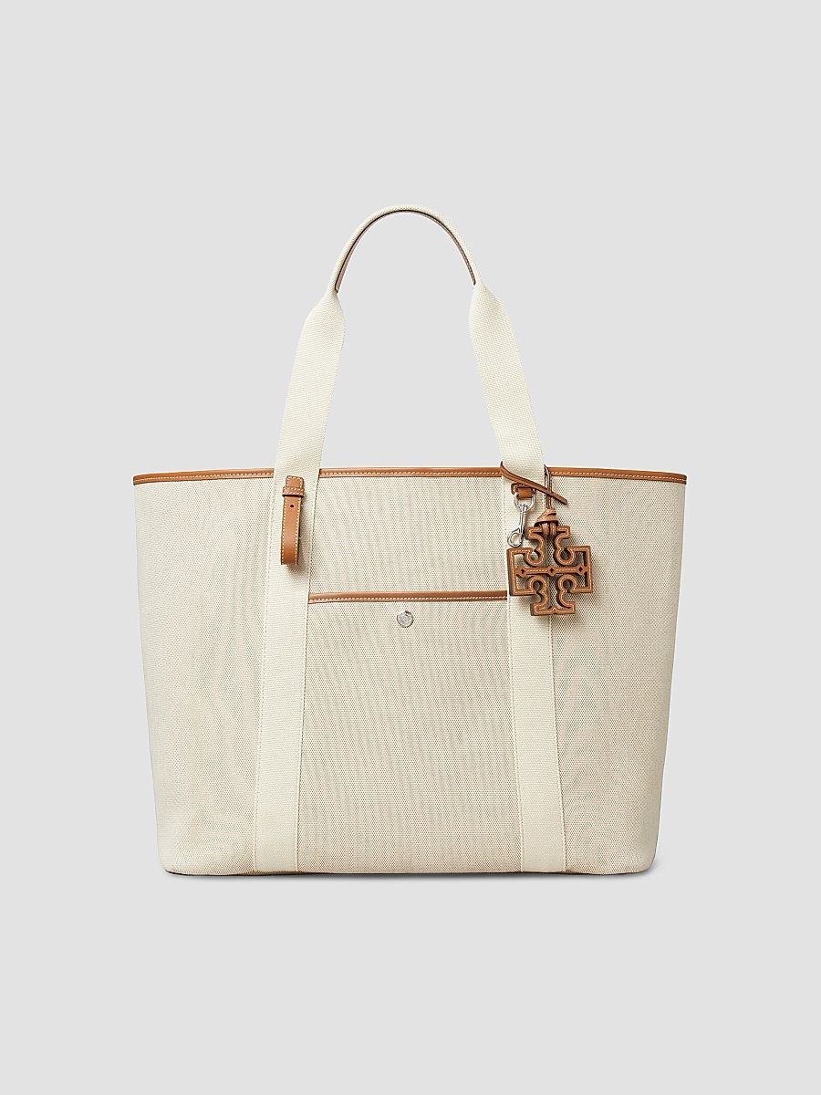 Tory Burch Women's Two-Tone Canvas Tennis Tote Bag - Natural Brown