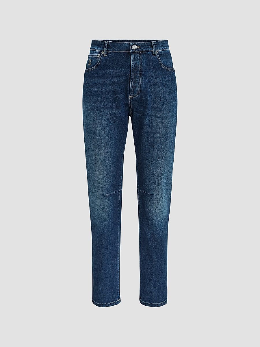Men's Comfort Cotton Denim Leisure Fit Five-Pocket Jeans - Dark Denim - Size 48