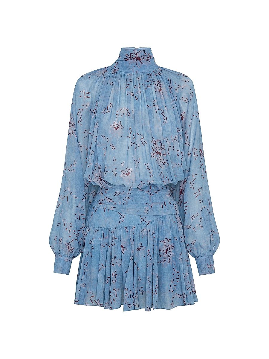 Women's Cecile Floral Godet Minidress - Wisteria Floral Blue Smoke - Size 12