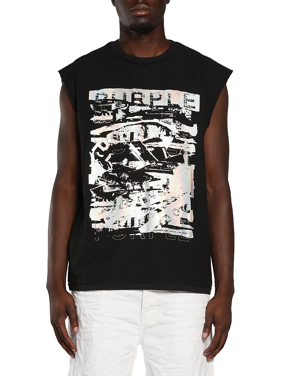 Men's Graphic Cotton Sleeveless T-Shirt - Black - Size XXL