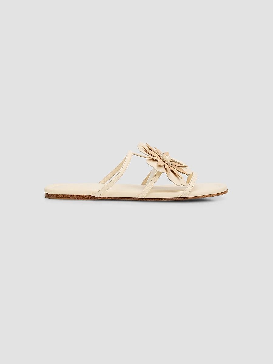 Women's Belara Flower-Appliqué Leather Sandals - Cream - Size 11