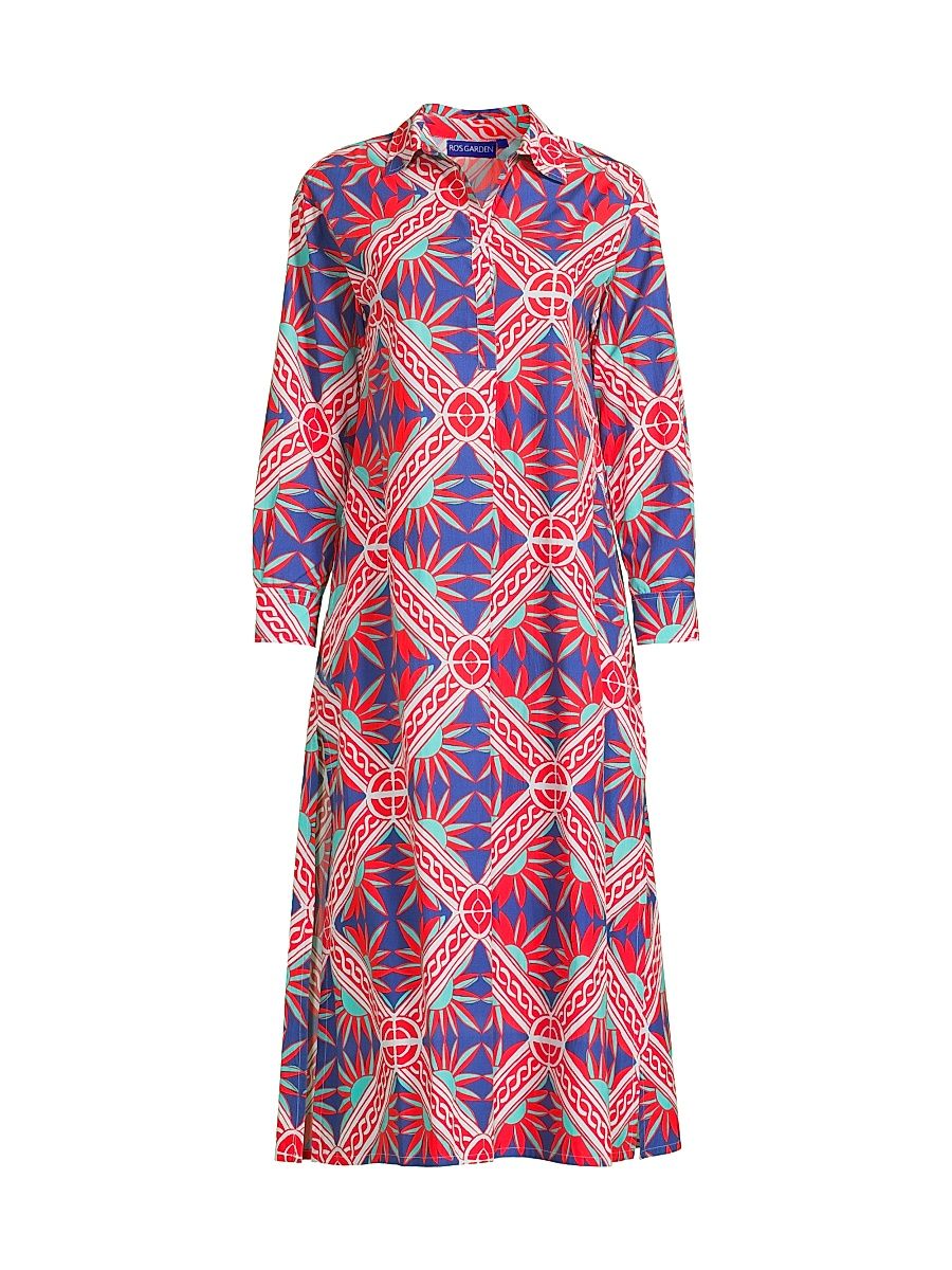 Women's Brussels Printed Long Tunic-Style Dress - Red Sicily - Size Medium