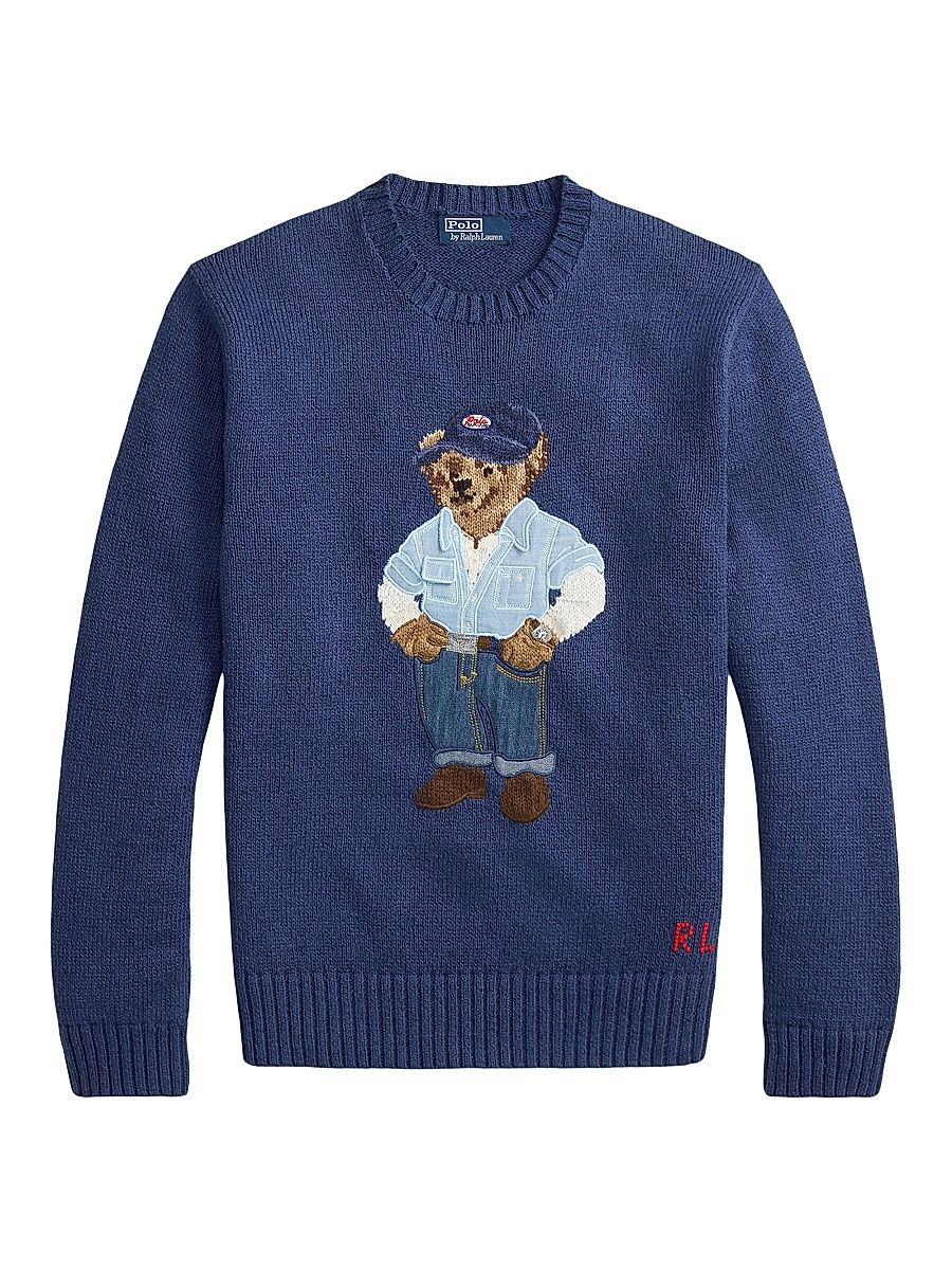 Men's Polo Bear Linen-Cotton Sweater - Light Navy - Size XXL