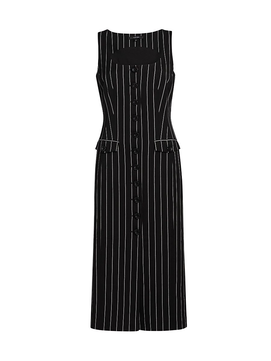 Women's Raven Striped Sleeveless Midi-Dress - Jet Optic Pinstripe - Size 6