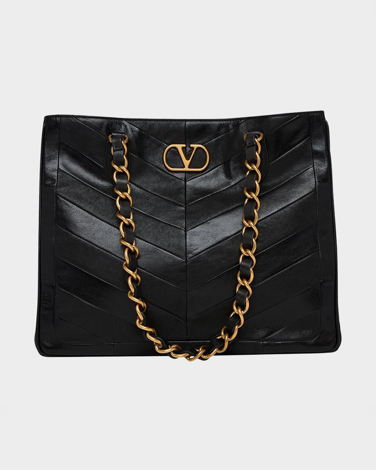 Chevron Patchwork Nappa Leather Tote Bag