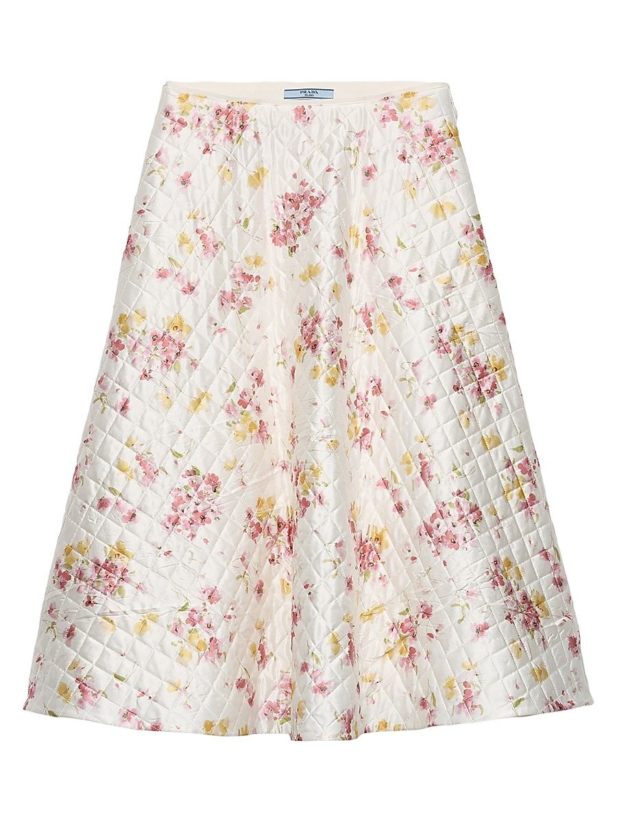 Women's Floral Print Quilted Satin Circle Skirt - Pink - Size 10