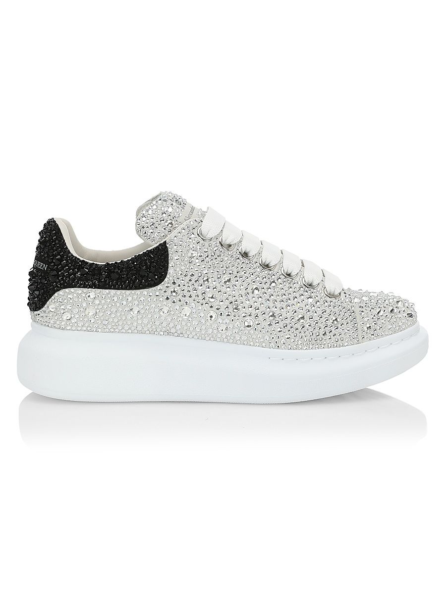 Women's Crystal Overiszed Glitter Embellished Chunky Sneakers - White Silver - Size 10