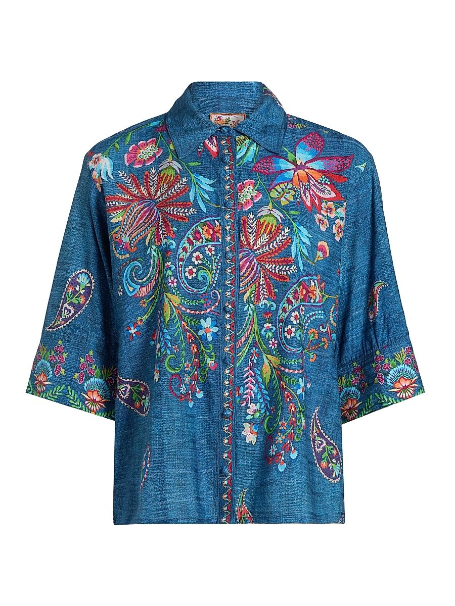Women's Carrie Embroidered Denim Shirt - Carlie - Size Large