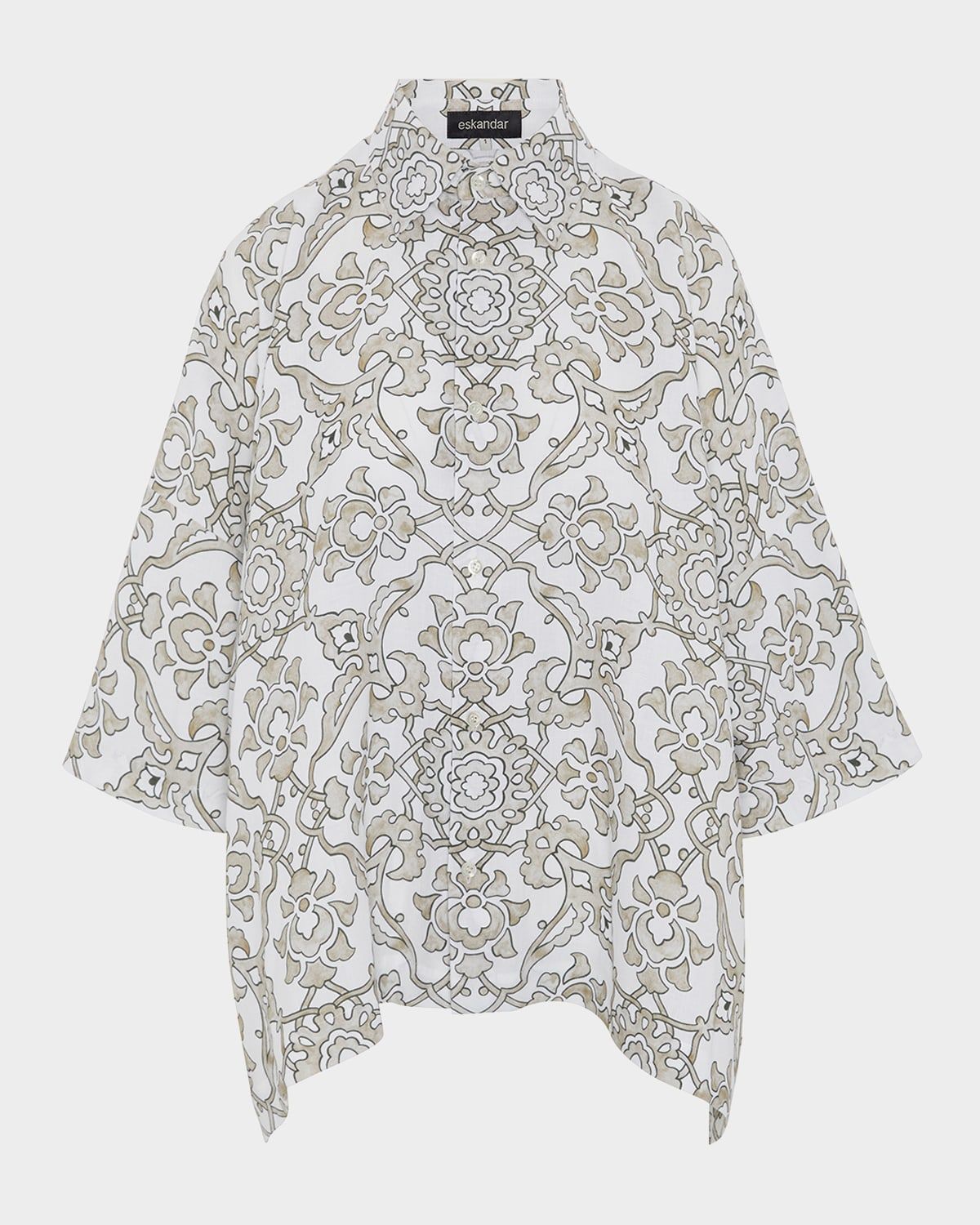 Wide Short-Sleeve Shirt With Collar (Mid Plus Length)