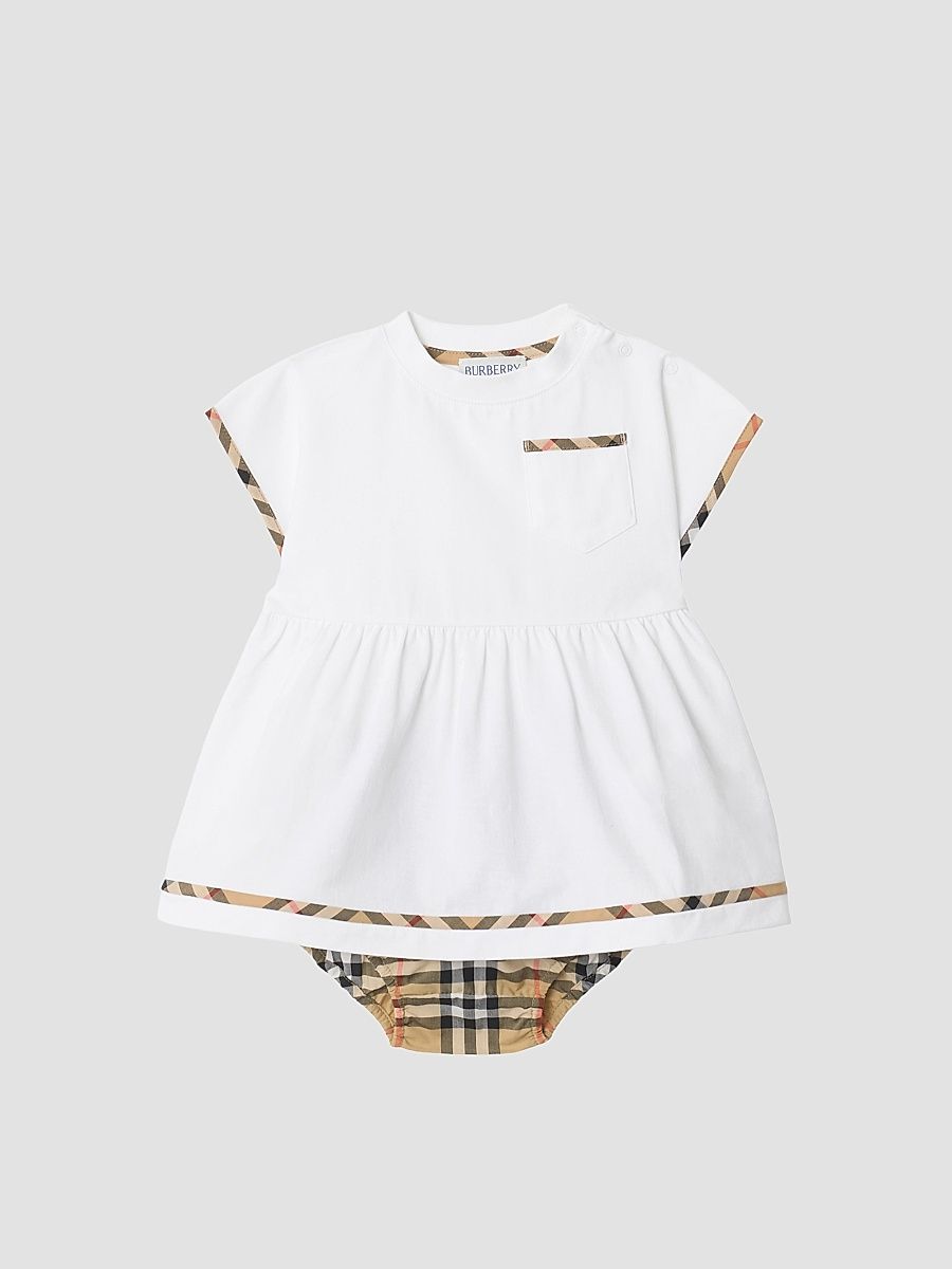 Baby Girl's Check-Trim Cotton Dress & Bloomers Set - White - Size 6 Months
