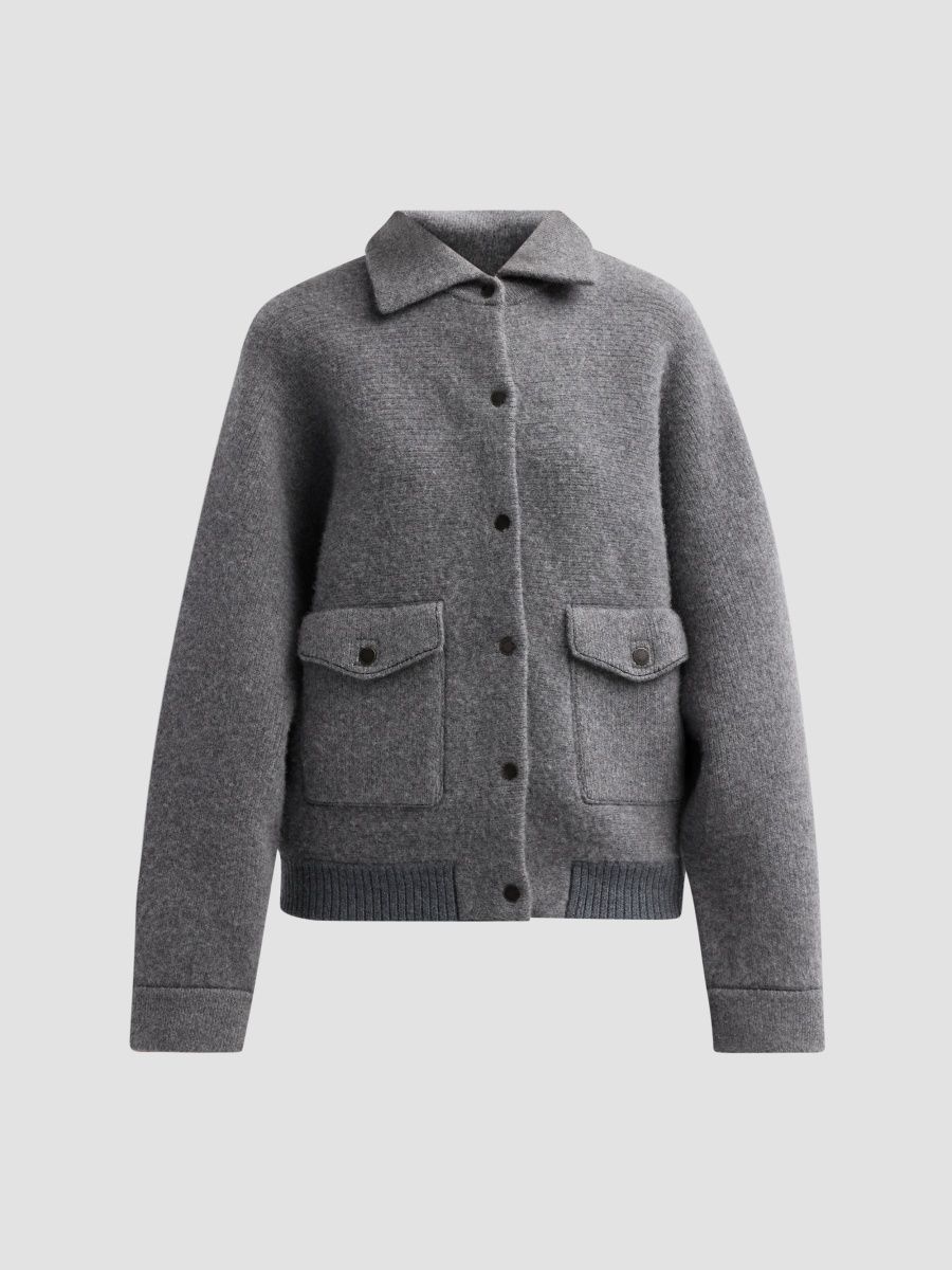 Guest in Residence Women's Felted Wool-Cashmere Bomber Jacket - Charcoal - Size Large