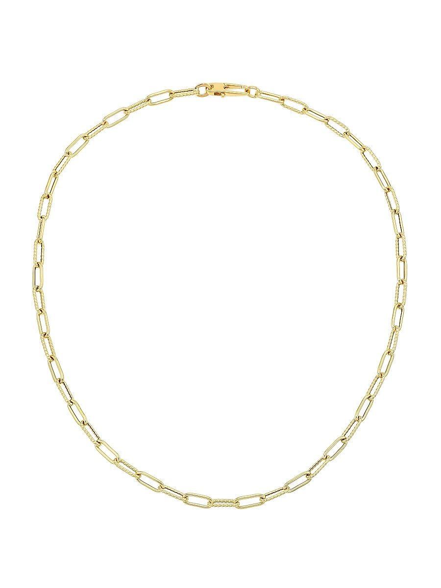 Women's 18K Yellow Gold Polished & Fluted Paper Clip Chain Necklace - Yellow Gold - Size 22