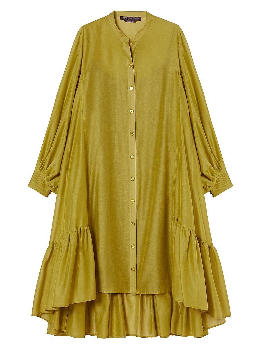 Women's Cotton and Silk Voile Dress - Olive Green - Size 20