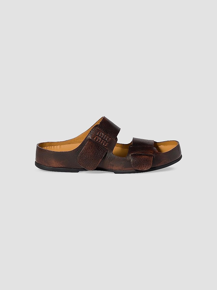 Miu Miu Women's Bleached Leather Sandals - Brown - Size 10