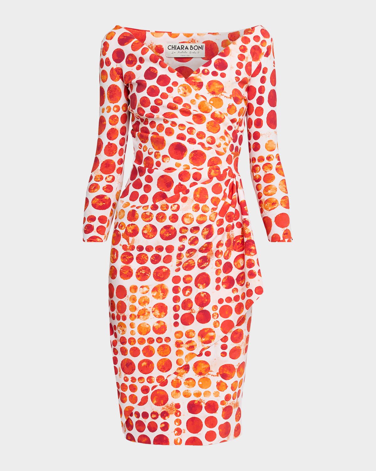 Floral V-Neck Long-Sleeve Side-Drape Dress