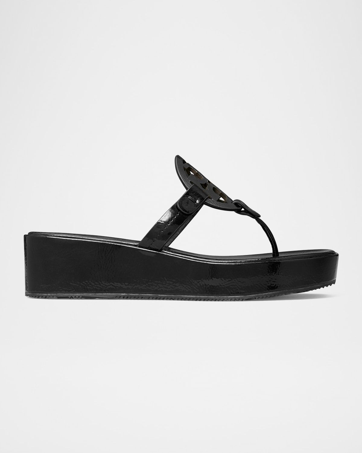 Miller Patent Leather Logo Wedge Thong Sandals