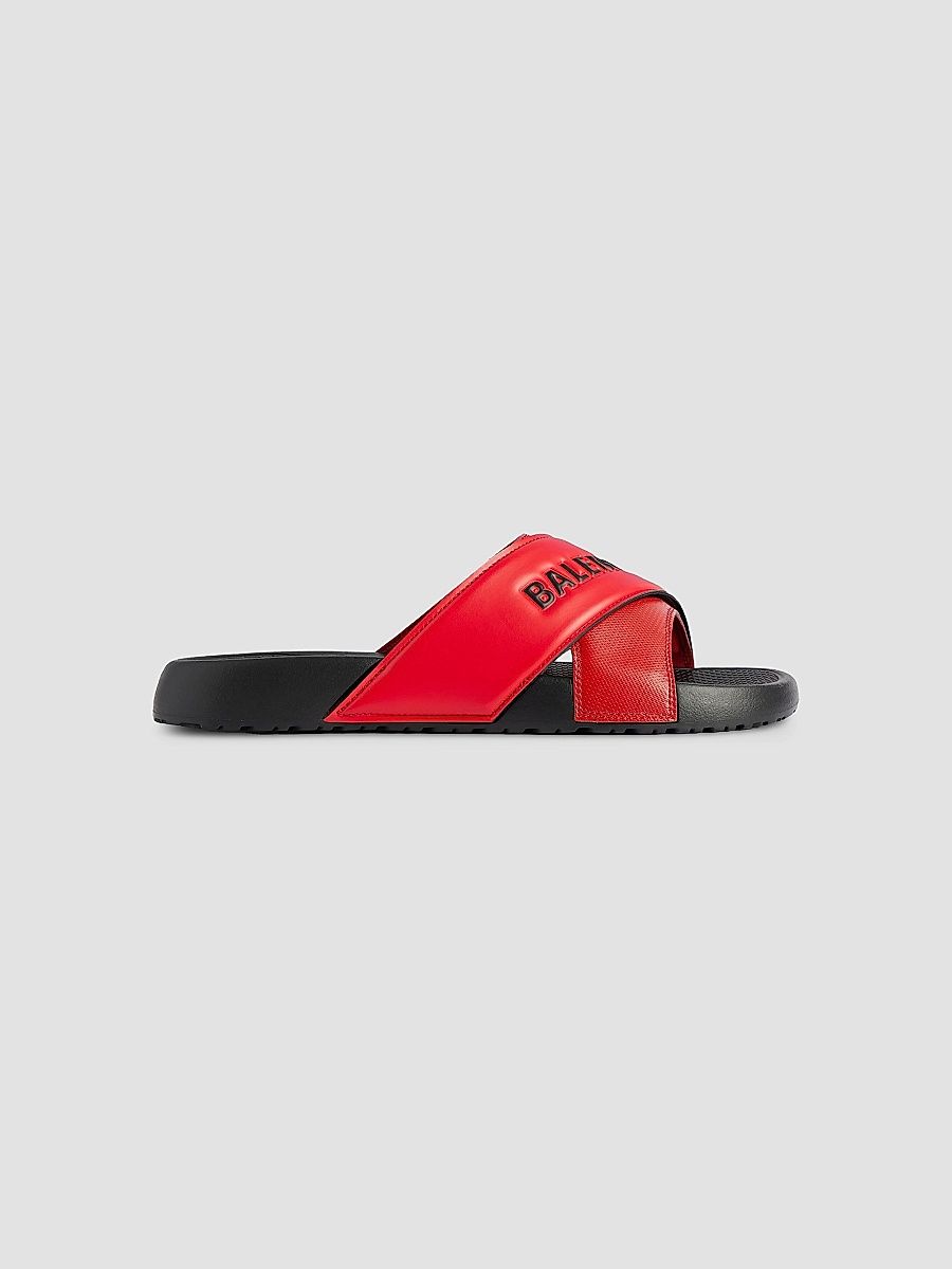 Balenciaga Men's Sporty Pool Slide Sandals - Black Red - Size 12