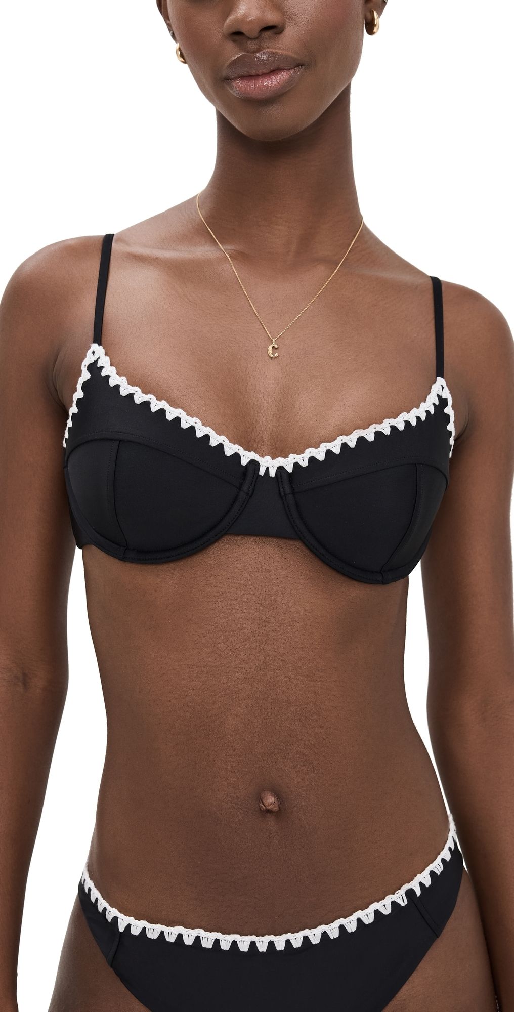Ramy Brook Emmeline Bikini Top Black w/ White Crochet S