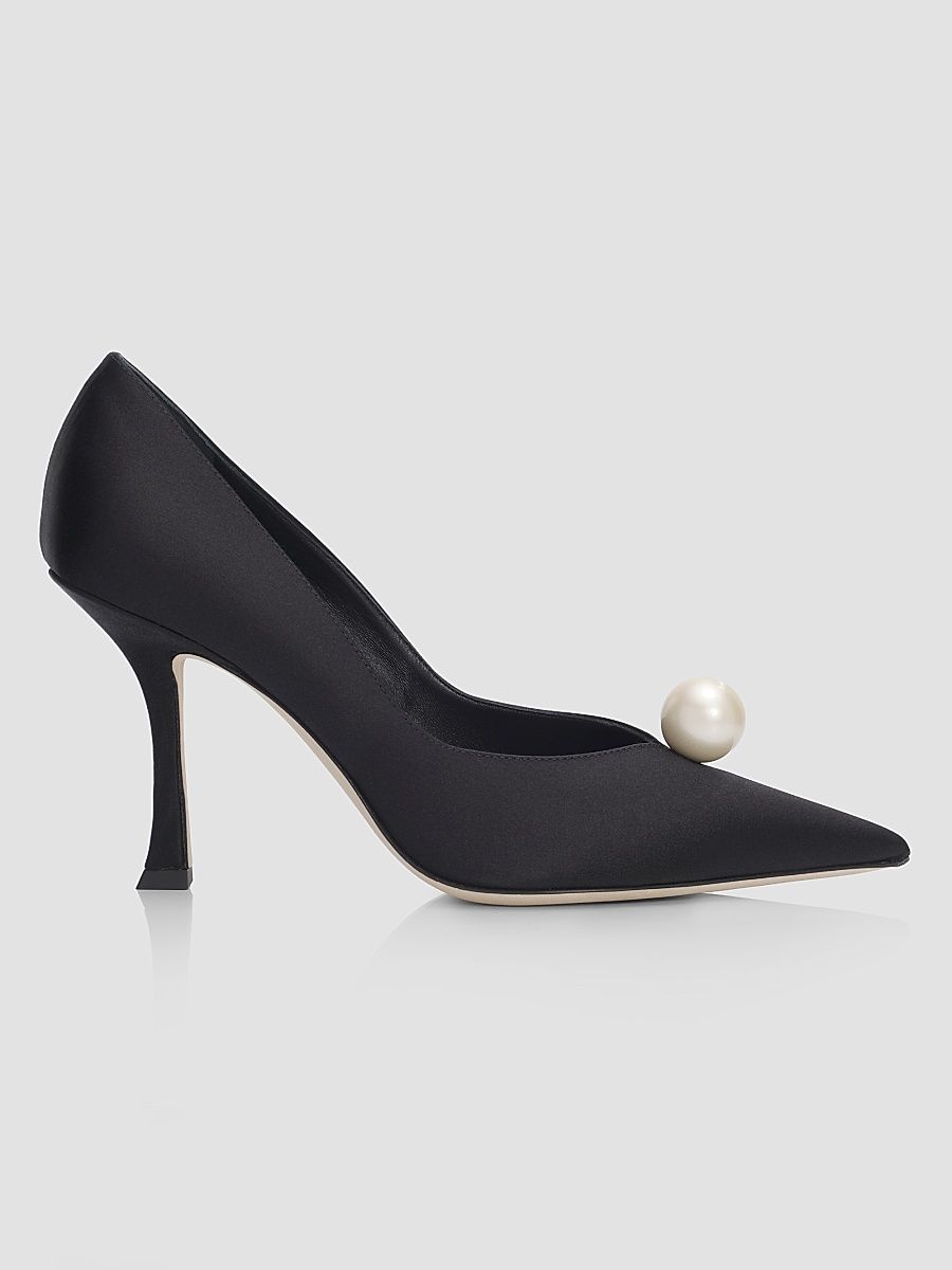 Women's Ziri 90MM Imitation-Pearl Satin Pumps - Black - Size 12