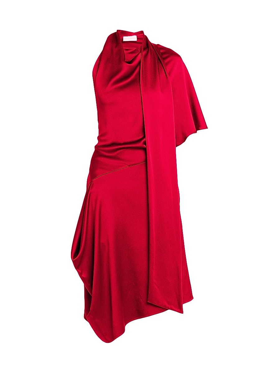 Women's Satin Asymmetric Scarf Midi-Dress - Raspberry - Size 8