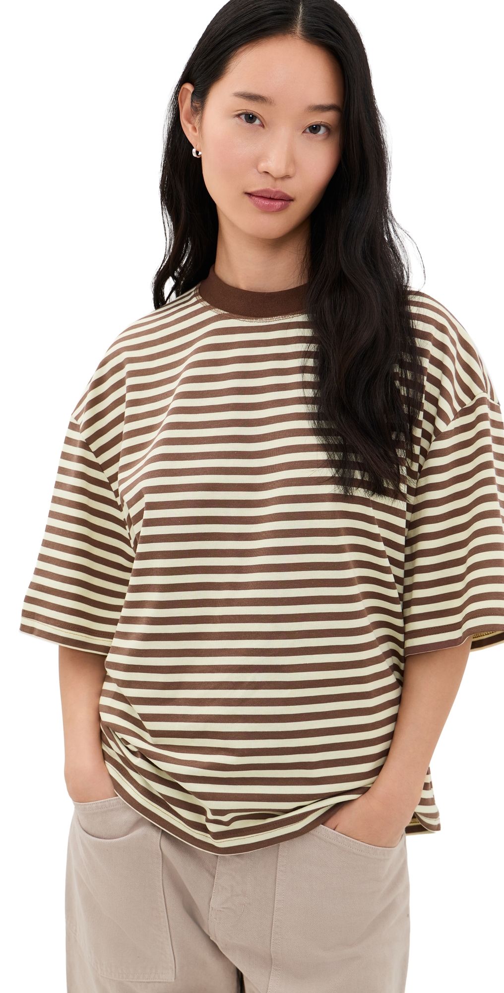 Lioness Bloom Short Sleeve Tee Sorbet Cocoa Stripe XL