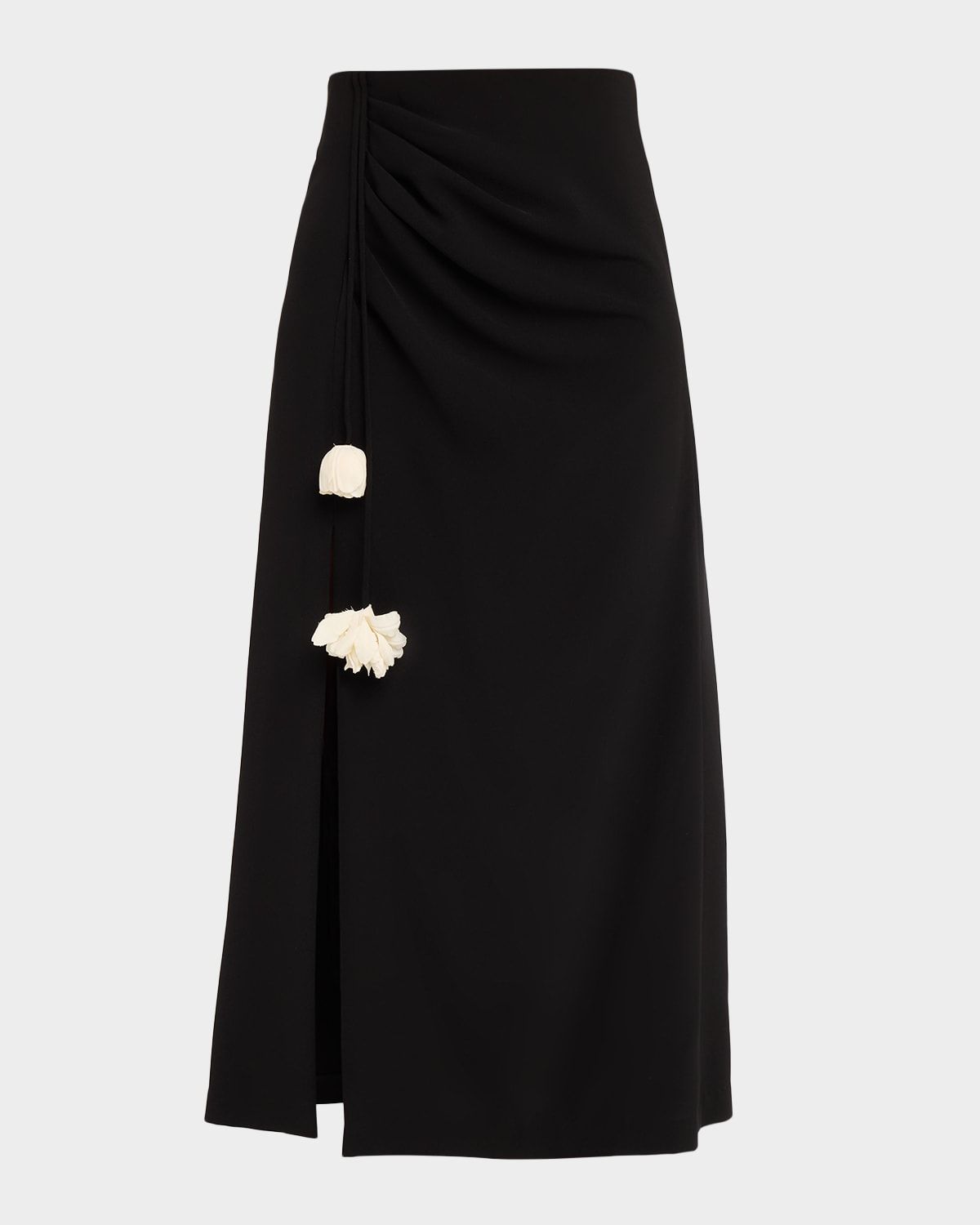 Fluid Crepe Drop Flower Midi Skirt