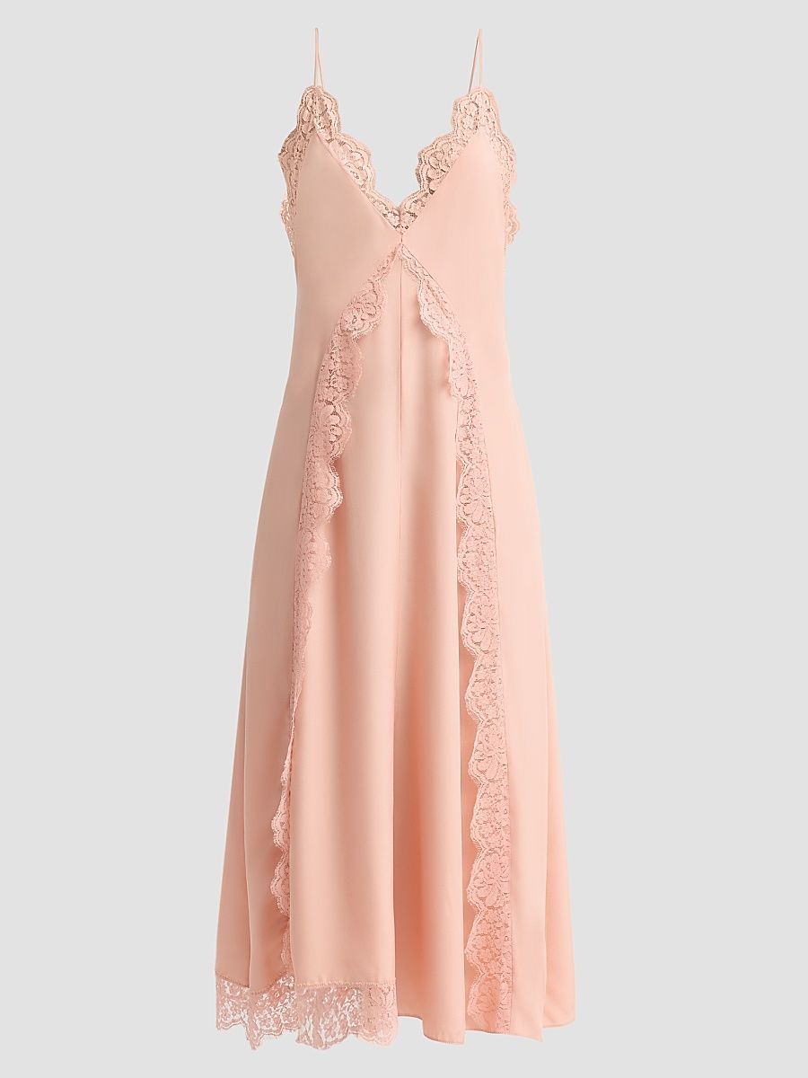 Women's Lace-Trimmed Silk Cami Dress - Soft Rose - Size 0