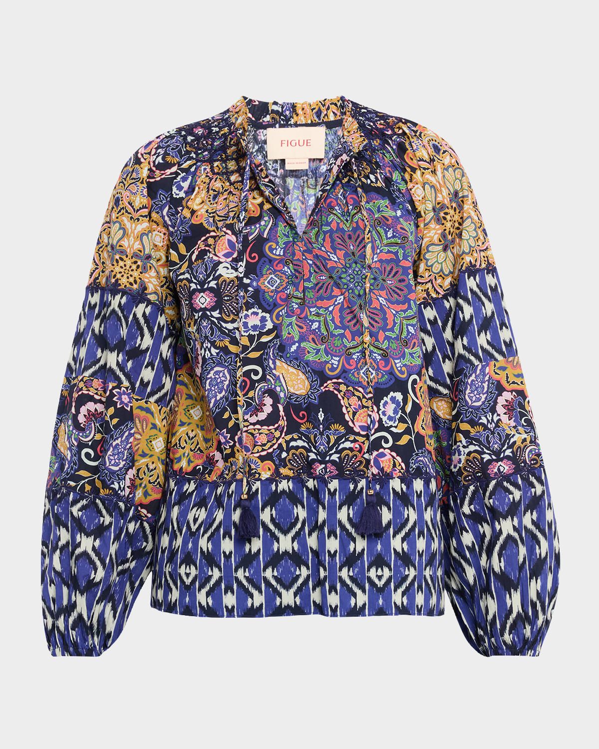 Mae Multi-Print Long-Sleeve Peasant Top