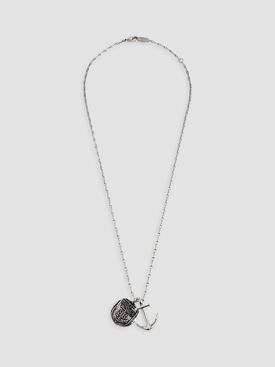 Balenciaga Men's Anchor Crest Charms Necklace - Antique Silver