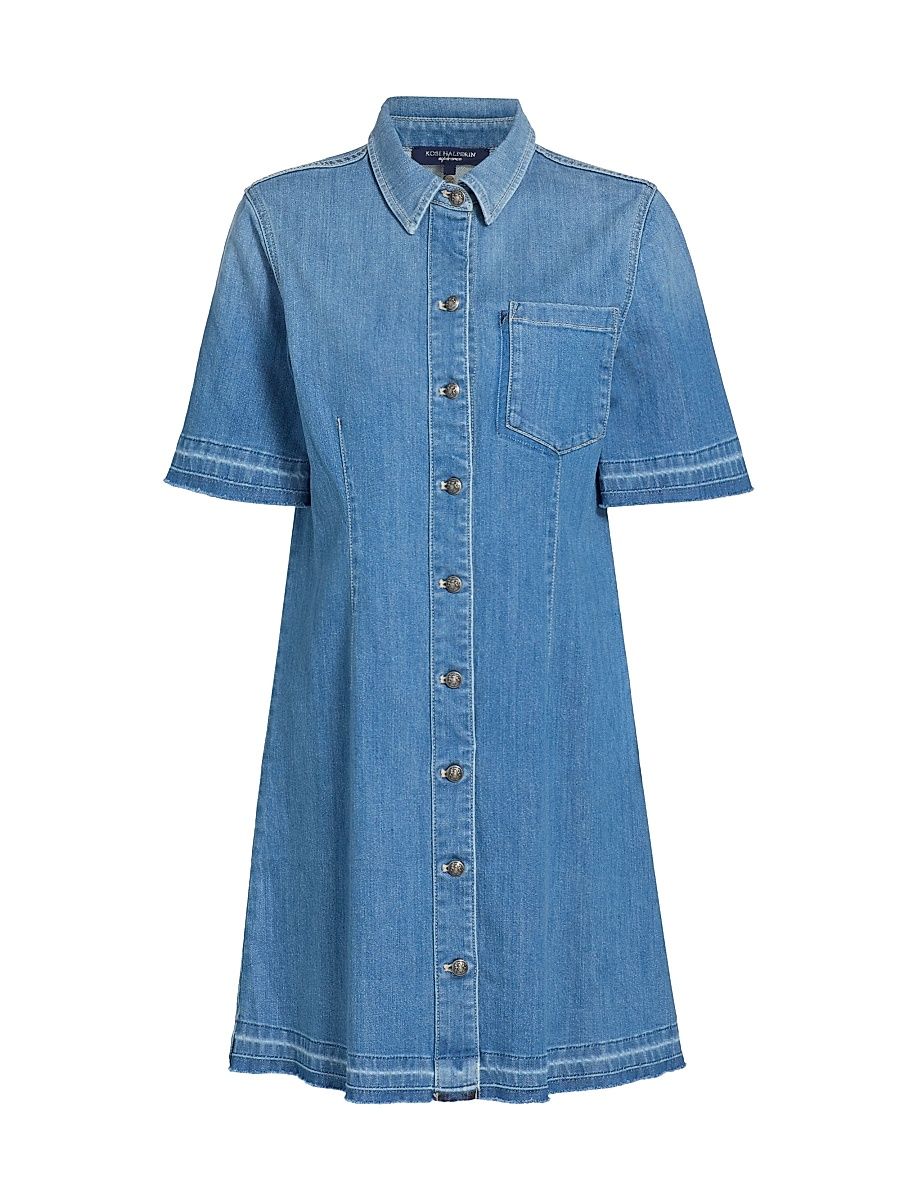Women's Alice Stretch-Denim Button-Down Minidress - Light Indigo - Size XXL