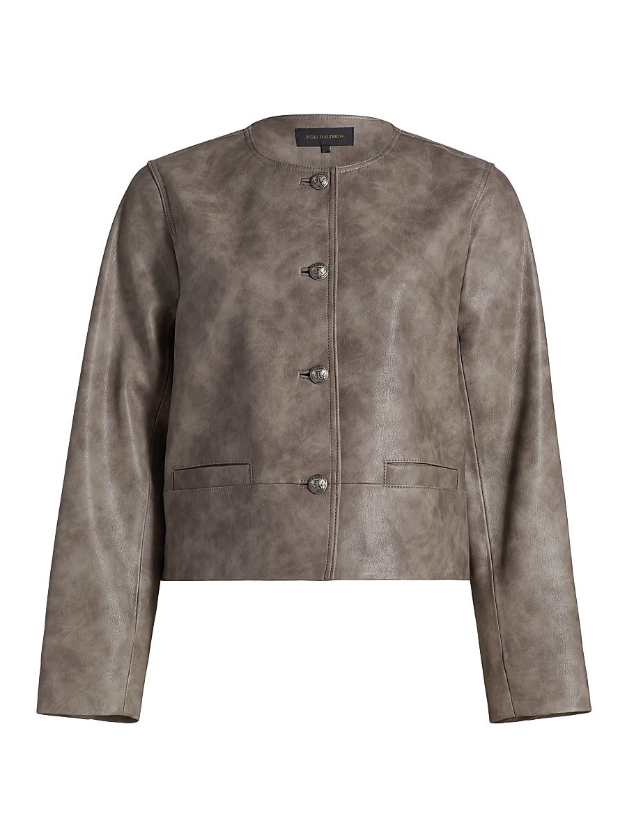 Women's Lyles Denim-Printed Faux Leather Jacket - Sable - Size XL