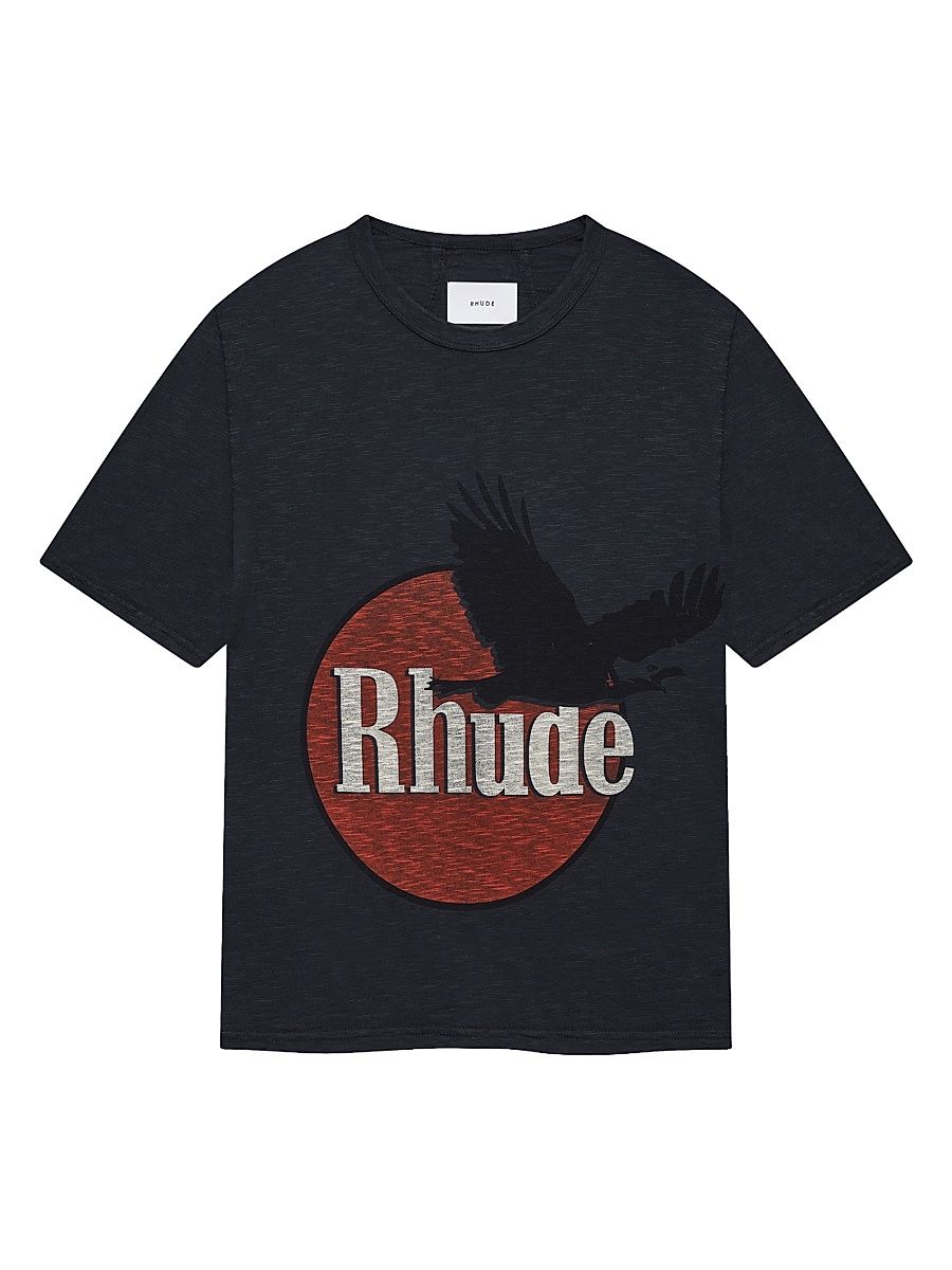 Men's Eagle Logo Graphic Cotton T-Shirt - Black Red White - Size XS