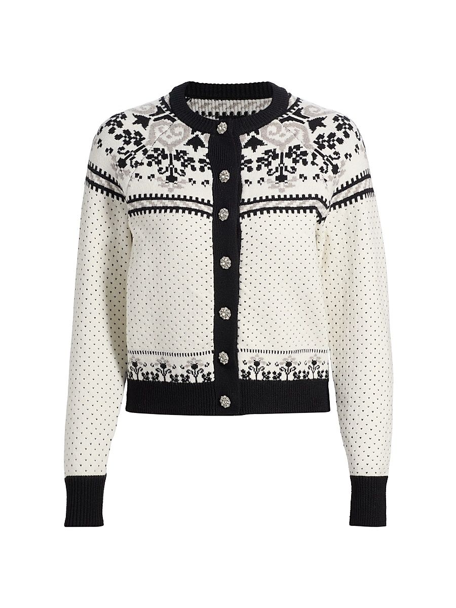 Women's Sade Fair Isle-Inspired Cardigan - Black Ivory Grey - Size XL
