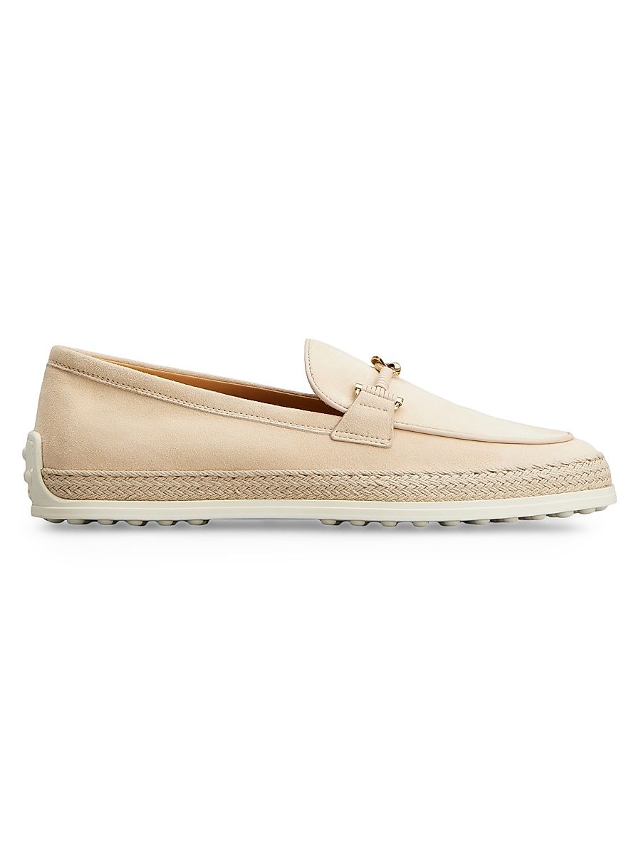 Women's Suede & Raffia Loafers - Naturale - Size 12