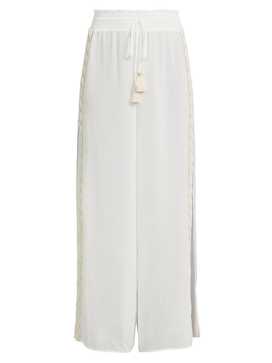 Women's Glora Embroidered Side-Slit Cover-Up Pants - White Neutral - Size XL