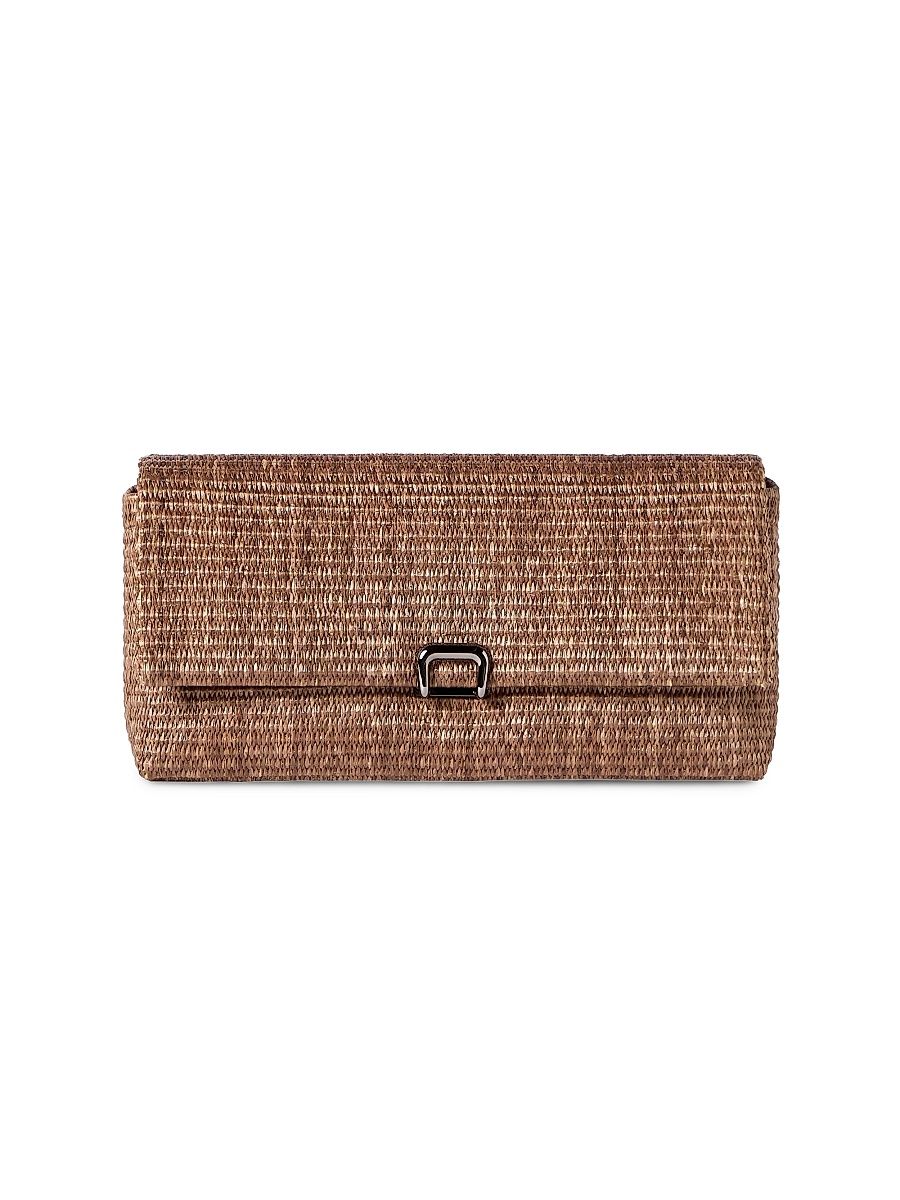 Women's Sartorial Clutch Bag in Techno Cotton Raffia - Light Brown