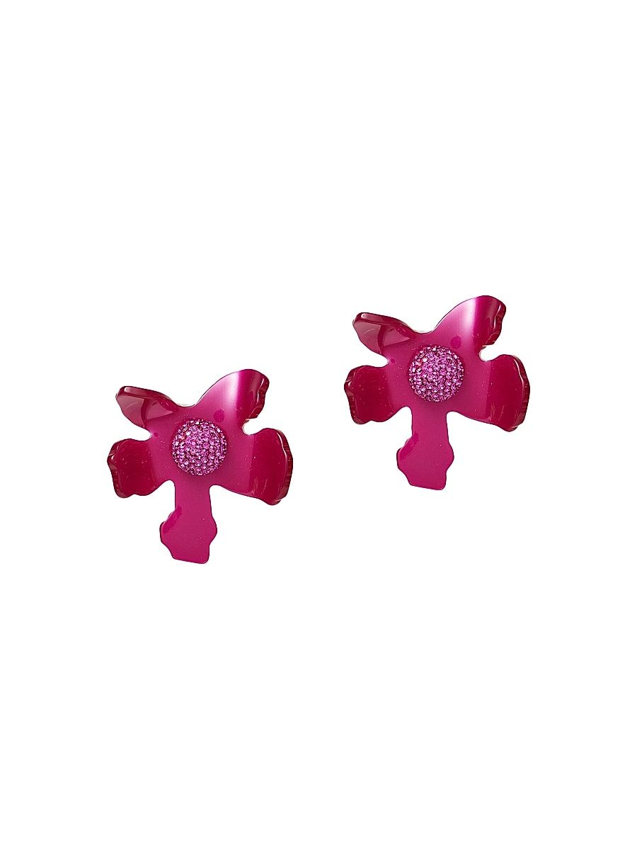 Women's Lily 14K Gold-Plated, Acetate & Crystal Button Earrings - Raspberry
