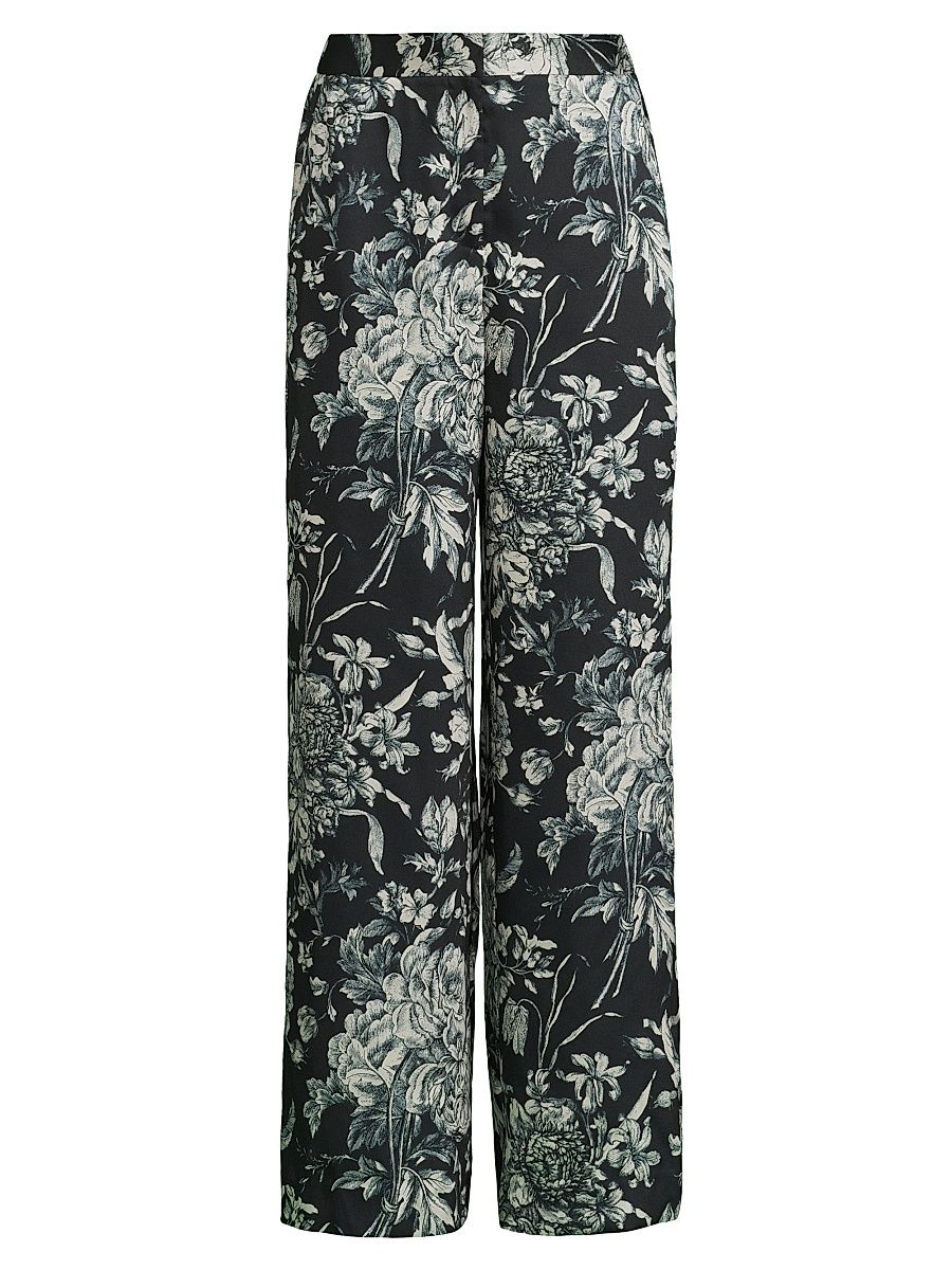 Women's Clea Floral Wide-Leg Pants - Black Multi - Size 14