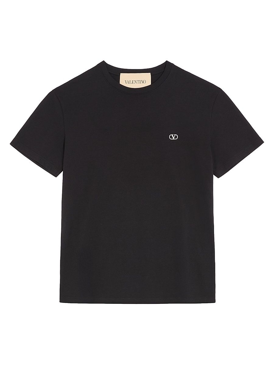 Men's Cotton T-Shirt with VLogo Embroidery - Black - Size XXL