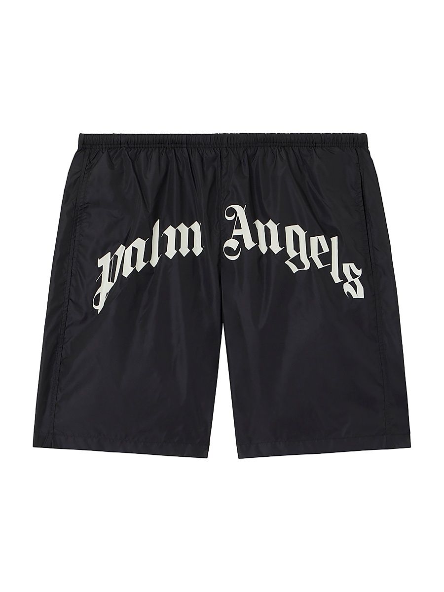 Men's Curved Logo Swim Shorts - Black Off White - Size XXL