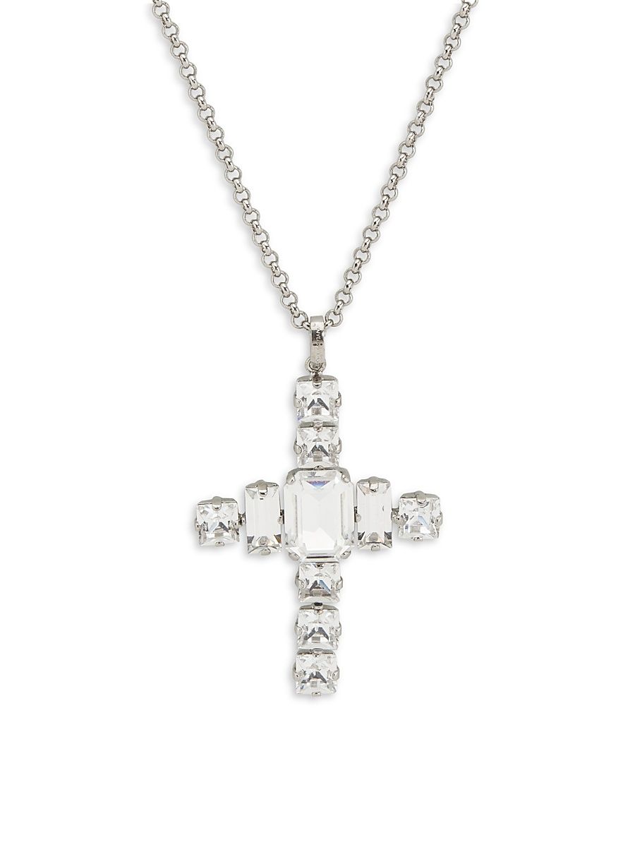 Women's Silvertone & Glass Crystal Cross Pendant Necklace - Silver