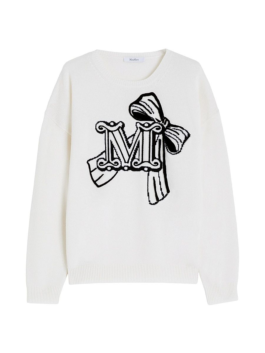 Women's Jacquard Wool and Cashmere Sweater - White Monograph - Size Large