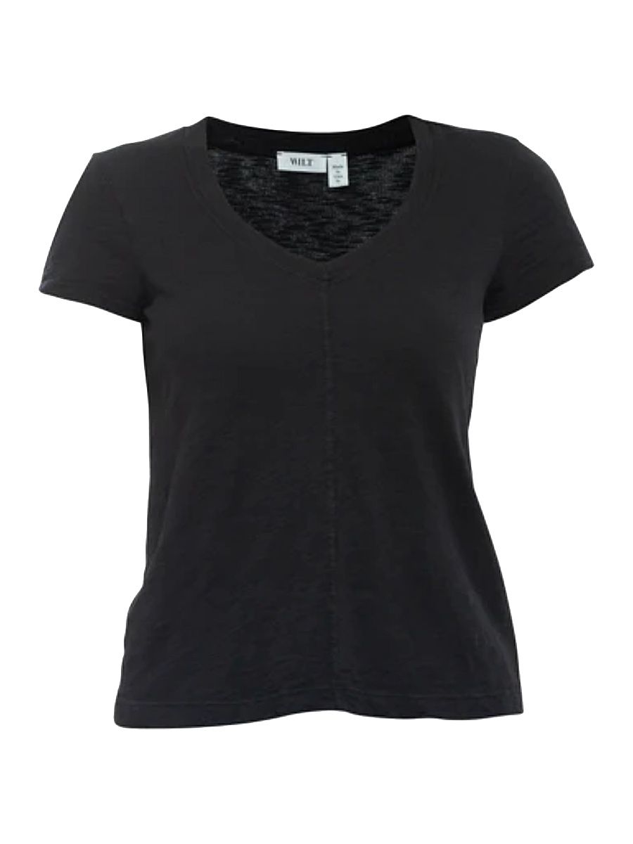 Women's Slim Deep V-Neck Rib Back T-Shirt - Black - Size XL