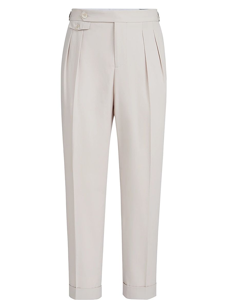 Men's Cotton Crêpe Batavia Trousers with Reversed Double Pleats - Yuta - Size 46