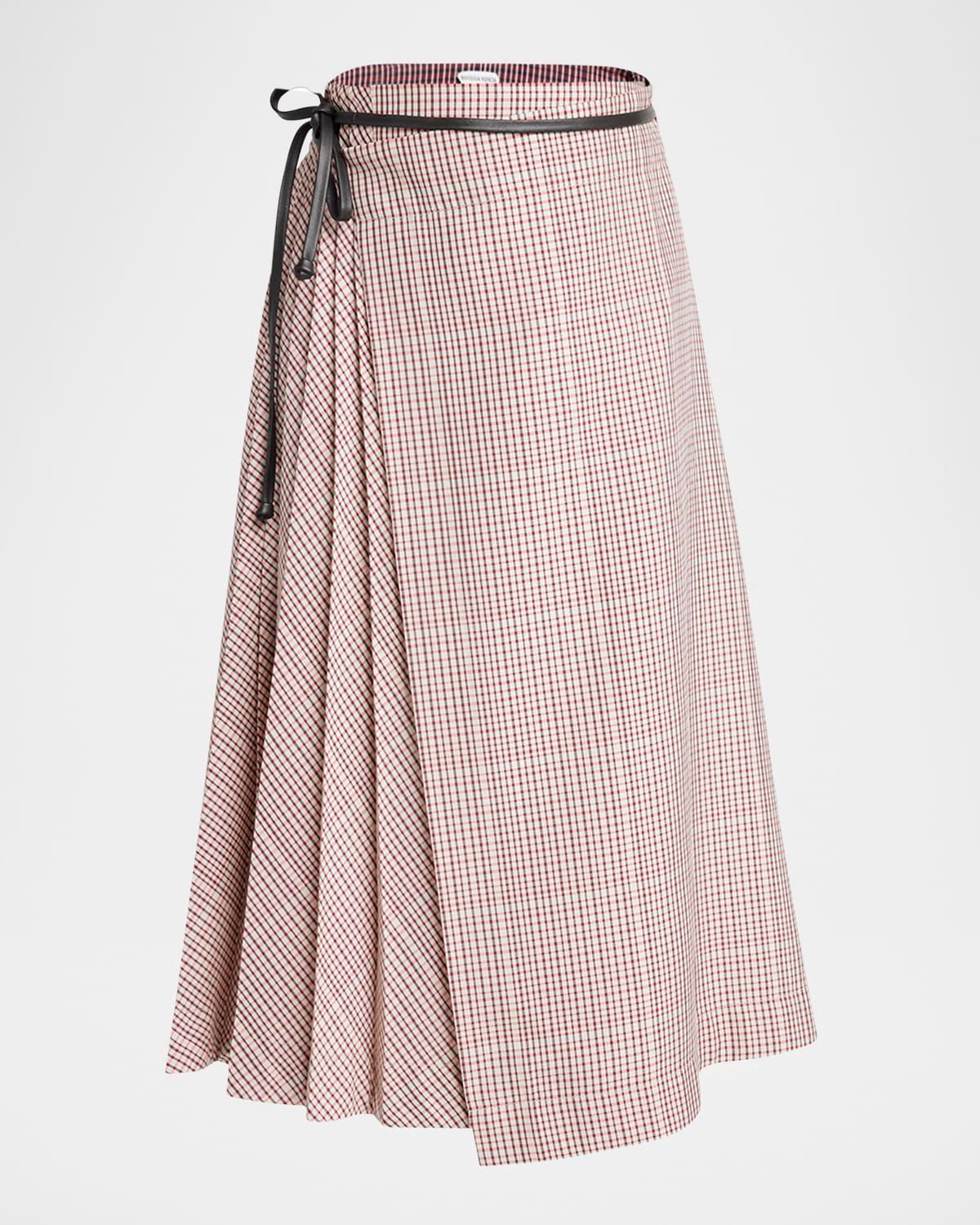 Check Pleated Midi Wrap Skirt