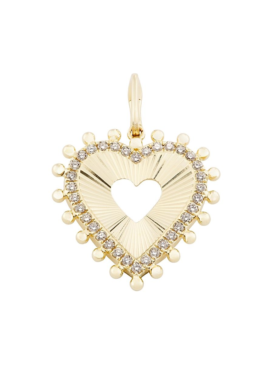 Women's 14K Yellow Gold & 0.37 TCW Diamond Fluted Heart Charm - Gold