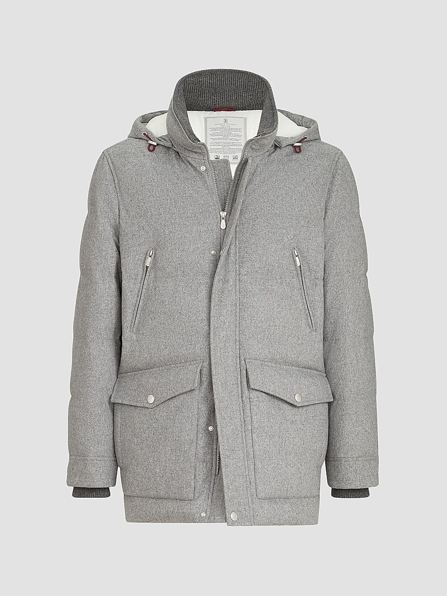 Men's Bonded Wool Flannel Down Parka Jacket - Light Grey - Size XXXXL