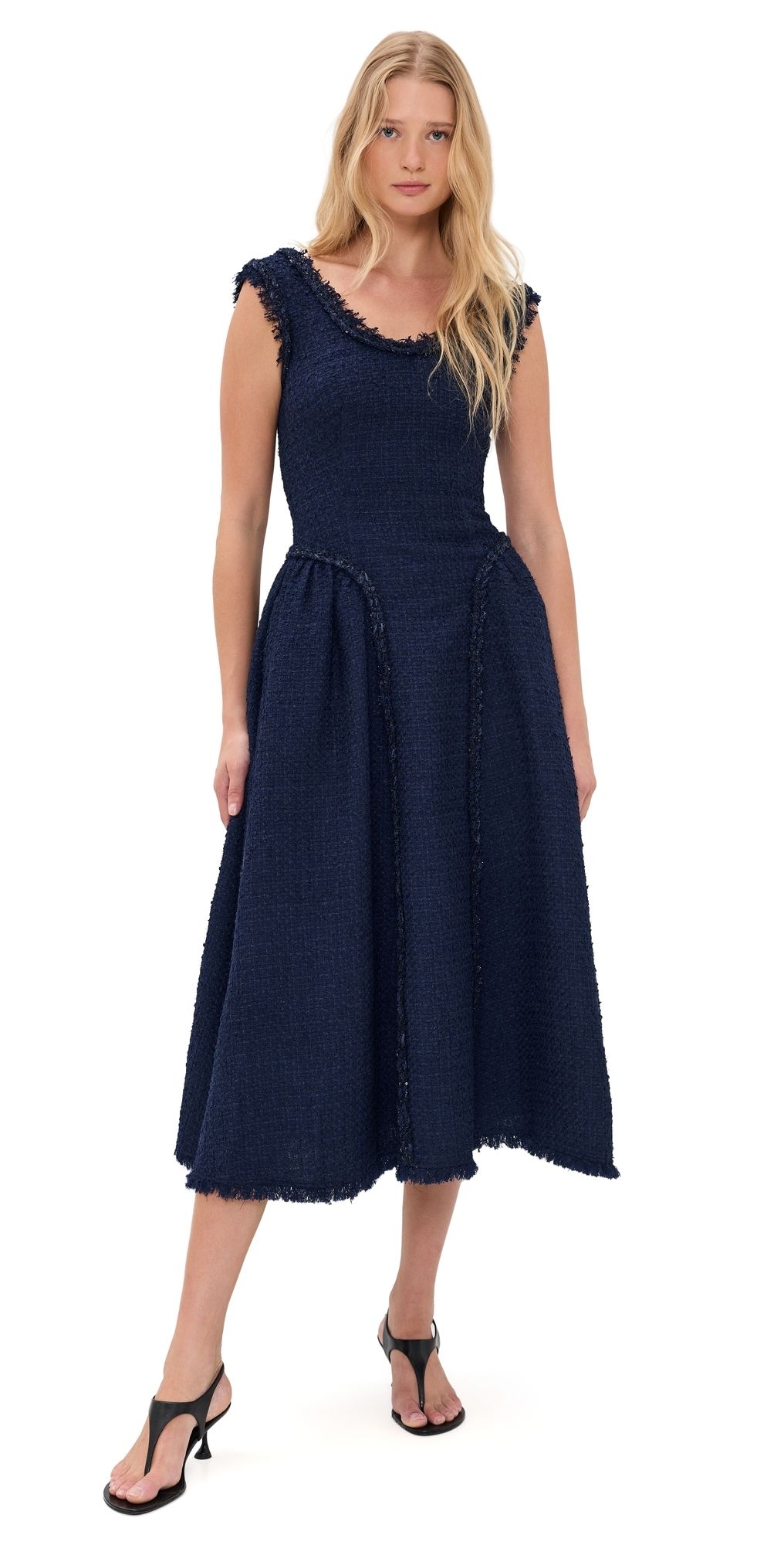 Self Portrait Boucle Midi Dress Navy 0
