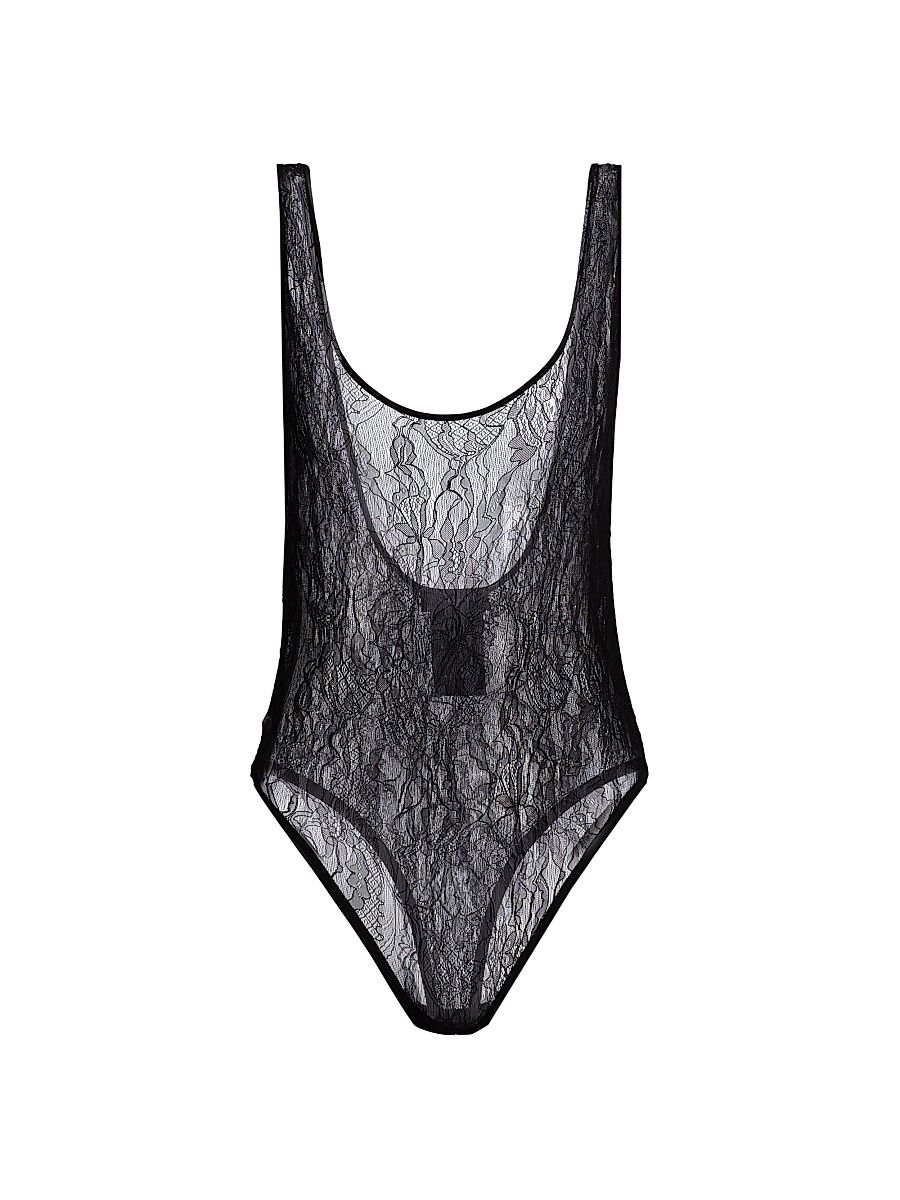 Women's Lace Tank Bodysuit - Black - Size Large