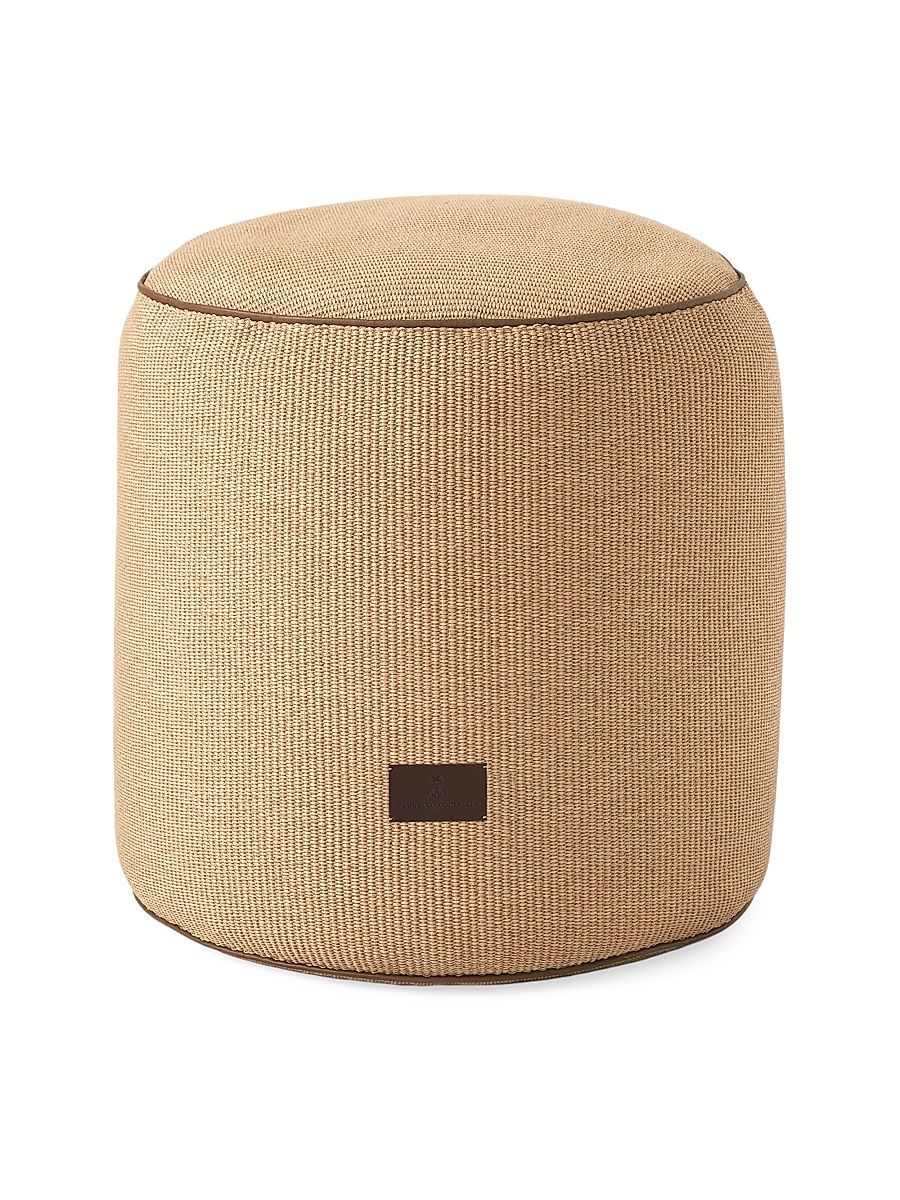 Raffia Effect Techno Cotton Pouf with Leather Piping - Rope